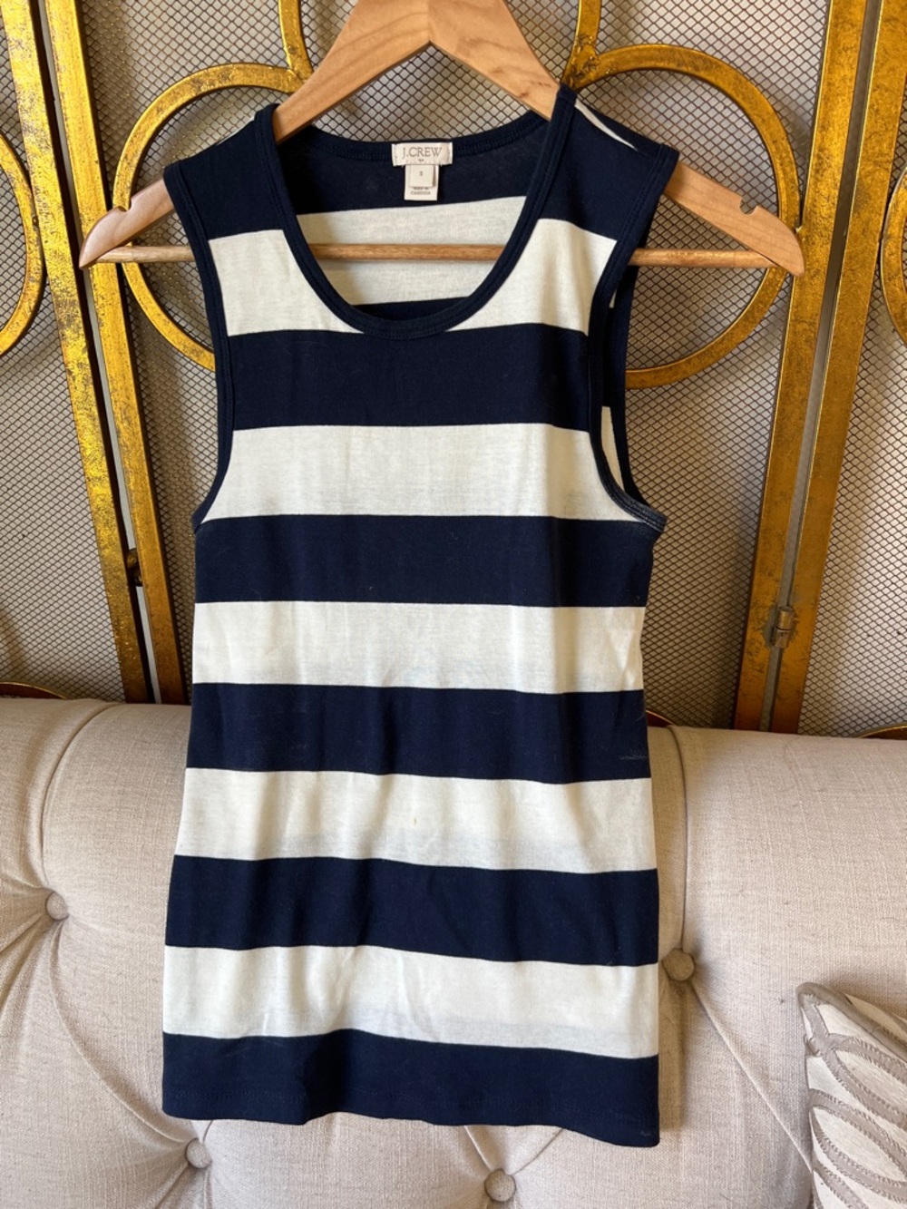 J. Crew Navy and White Wide-Stripe Tank Top